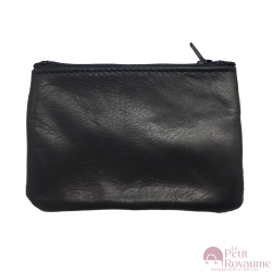 Flat black wallet of lamb leather made in France