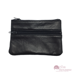 Flat black wallet of lamb leather made in France