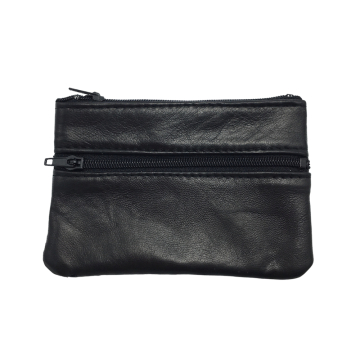 Flat black wallet of lamb leather made in France