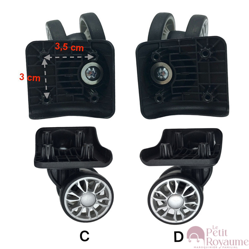 Roulettes doubles noires D486 pour valises toiles, compatibles avec Samsonite, Delsey et Jump
