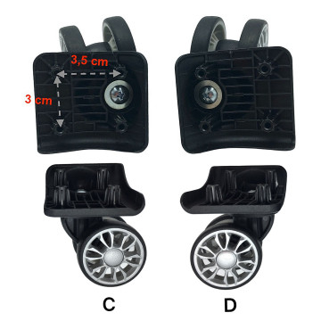 Roulettes doubles noires D486 pour valises toiles, compatibles avec Samsonite, Delsey et Jump