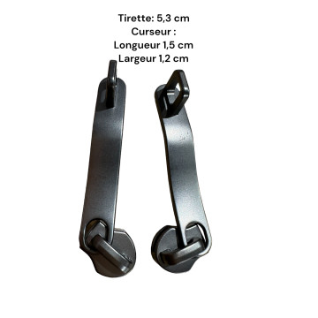 Lot de 2 Tirettes avec curseurs TAC-AD gris foncés compatibles valises rigides ou toiles Samsonite, Delsey et d'autres marques